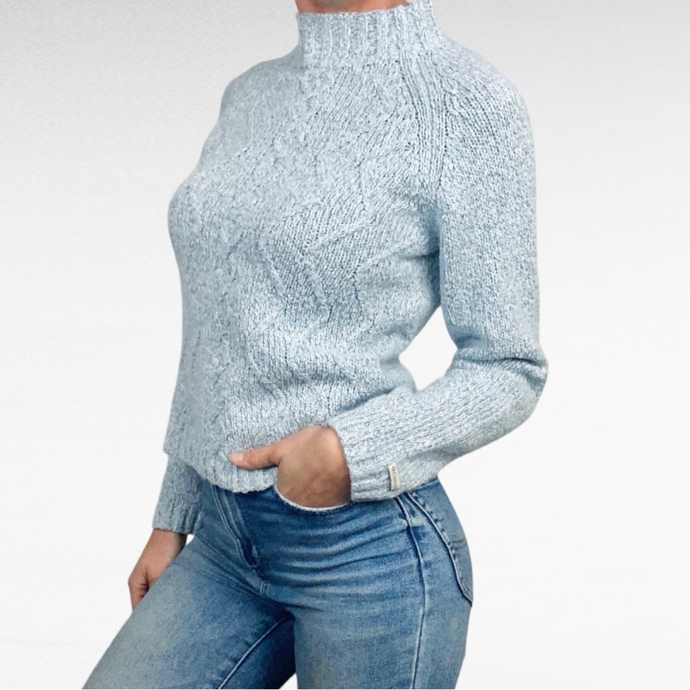 Columbia | Light Sky Blue Raglan Sleeve Mock Neck Cozy Wool Pullover Sweater